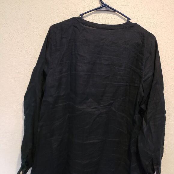 J Jill Tunic Womens Medium Navy Blue Love Linen Round Neck Tie Hem Split M - Picture 9 of 11